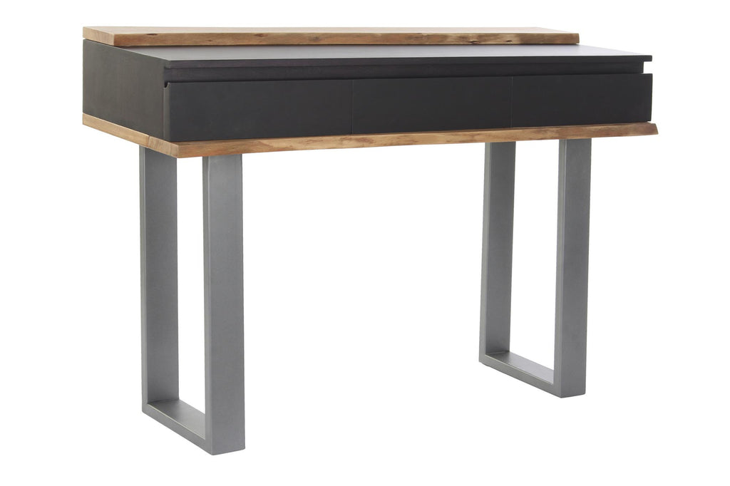 Console en Bois Massif Sculpté et Métal Noir Design Loft Home Decor (115 x 40 x 80 cm)