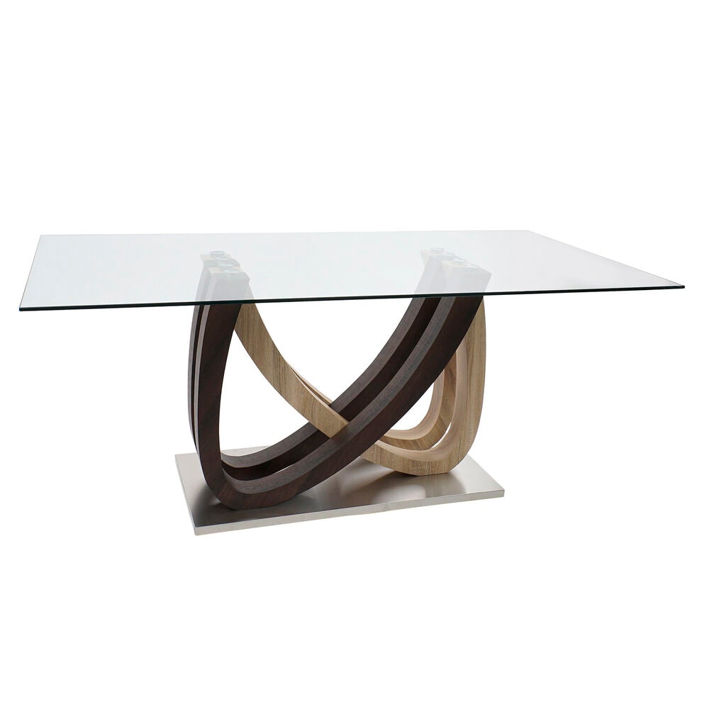 Contemporary dining table in wood and tempered glass