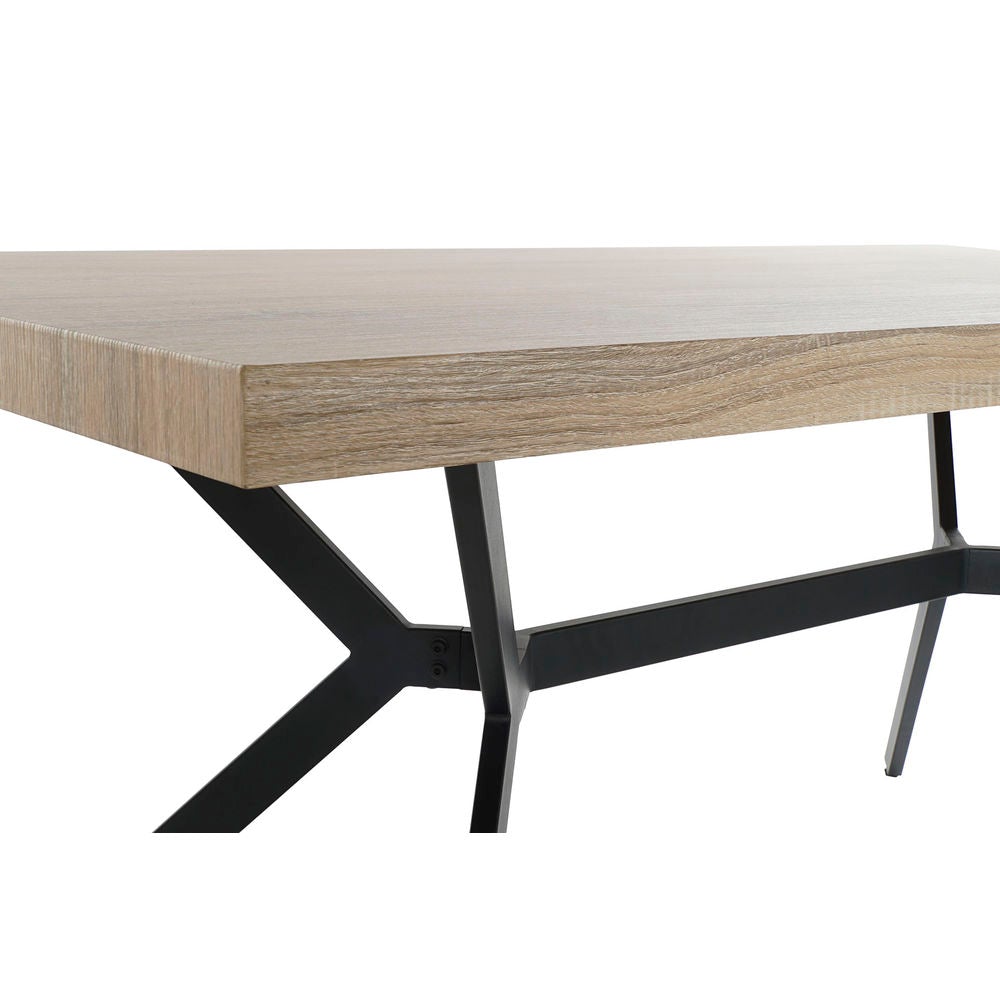 Contemporary wood and black metal dining table
